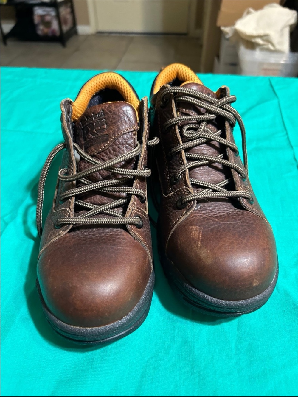 Timberland Brown Leather Low-Cut Work Shoes with Yellow Lining